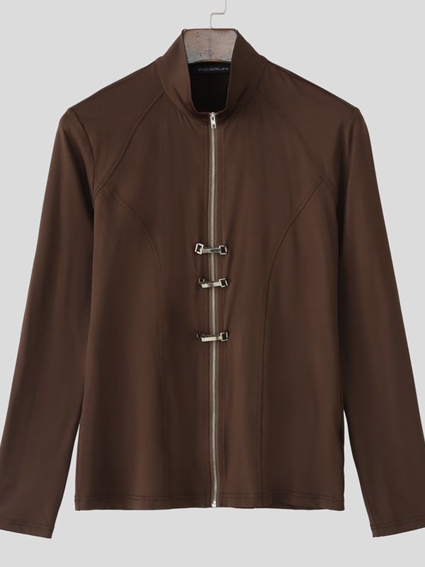 Maglia Uomo a Maniche Lunghe in Maglia Elasticizzata con Zip al Collo