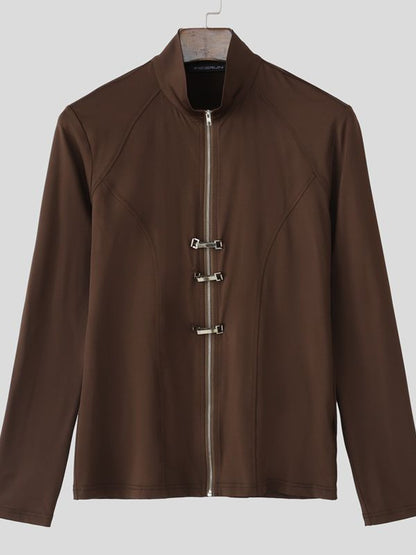 Maglia Uomo a Maniche Lunghe in Maglia Elasticizzata con Zip al Collo