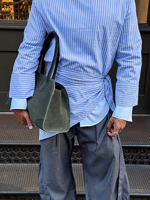 Camicia da Uomo a Maniche Lunghe a Righe con Dettaglio a Laccio