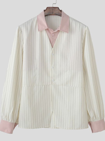 Camicia da Uomo a Maniche Lunghe a Righe Colorblock