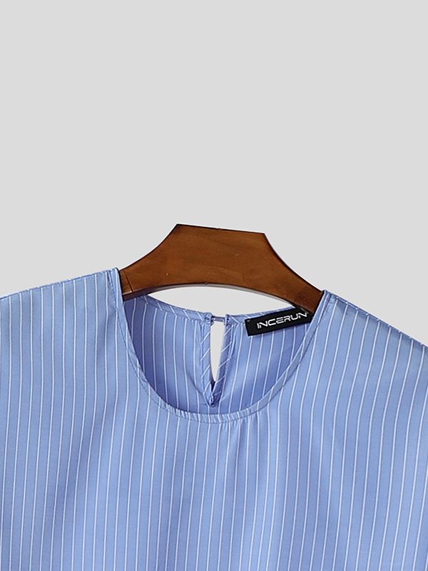 Camicia da Uomo a Maniche Lunghe a Righe con Dettaglio a Laccio