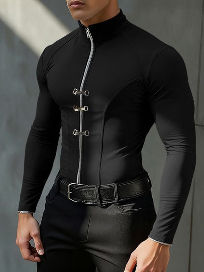Maglia Uomo a Maniche Lunghe in Maglia Elasticizzata con Zip al Collo
