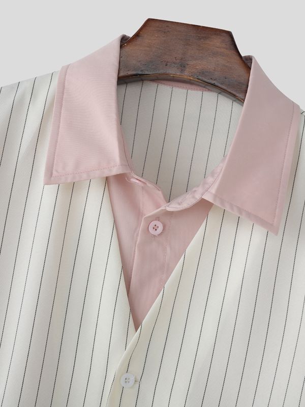 Camicia da Uomo a Maniche Lunghe a Righe Colorblock