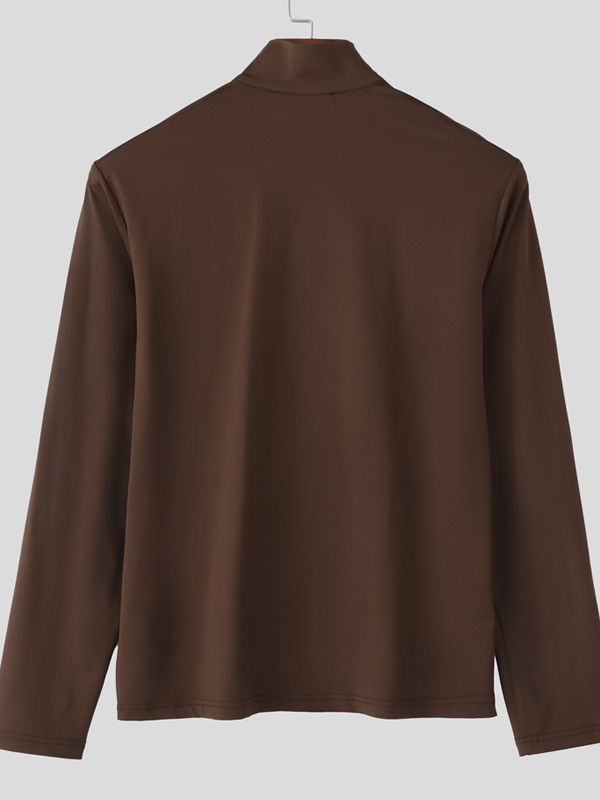 Maglia Uomo a Maniche Lunghe in Maglia Elasticizzata con Zip al Collo