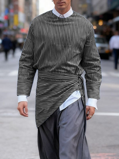 Camicia da Uomo a Maniche Lunghe a Righe con Dettaglio a Laccio