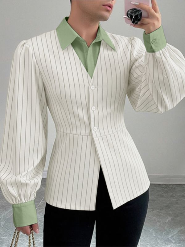 Camicia da Uomo a Maniche Lunghe a Righe Colorblock