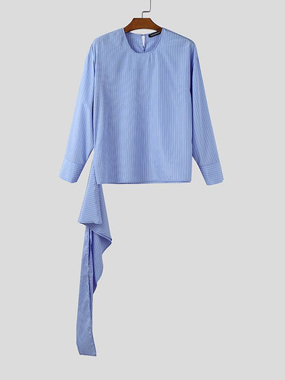 Camicia da Uomo a Maniche Lunghe a Righe con Dettaglio a Laccio