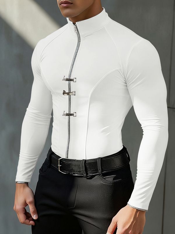 Maglia Uomo a Maniche Lunghe in Maglia Elasticizzata con Zip al Collo