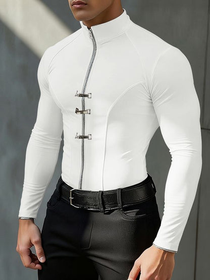 Maglia Uomo a Maniche Lunghe in Maglia Elasticizzata con Zip al Collo