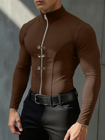 Maglia Uomo a Maniche Lunghe in Maglia Elasticizzata con Zip al Collo