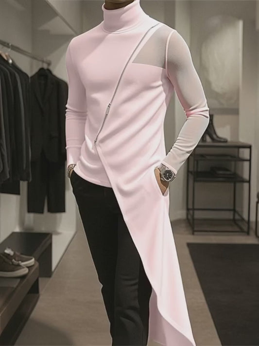 Camicia da Uomo a Maniche Lunghe in Mesh Asimmetrica